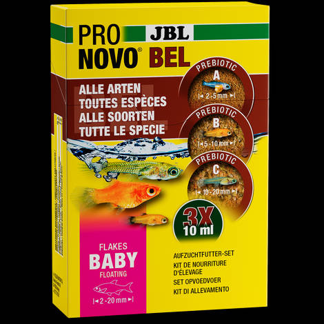 JBL Pronovo Bel Flakes Baby - nevelőtápkészlet fiatal, (2-20mm) eleven akváriumi halak számára  (3x10ml)