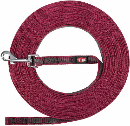 Trixie Tracking Leash, rubberized - nyomkövető póráz, gumírozott, S-M: 10m/15mm, sangria málna
